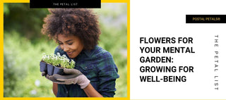Header with woman smelling seedlings