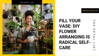 Black woman holding a vase with plants